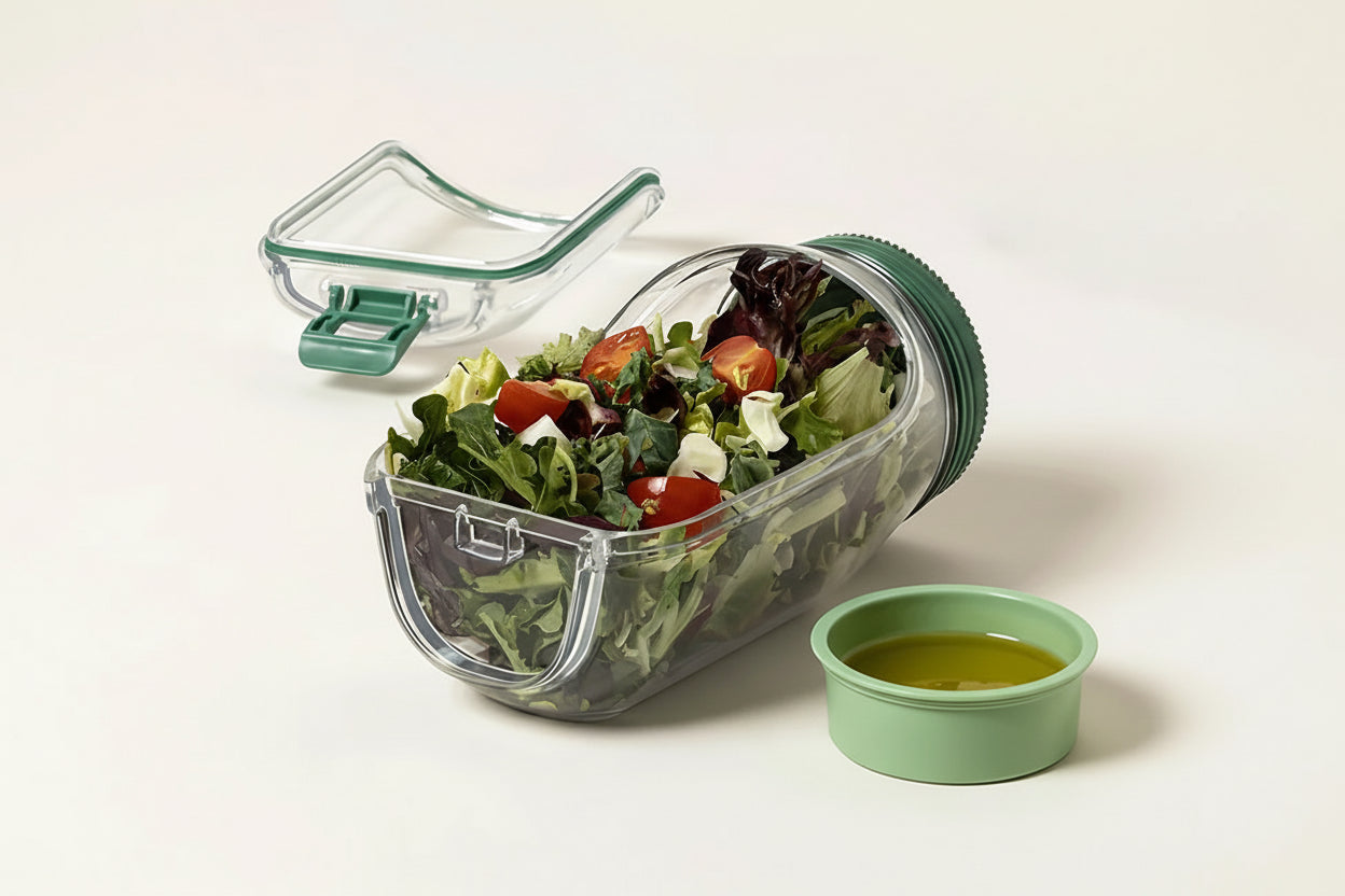 Portable Salad Container with Dressing Cup